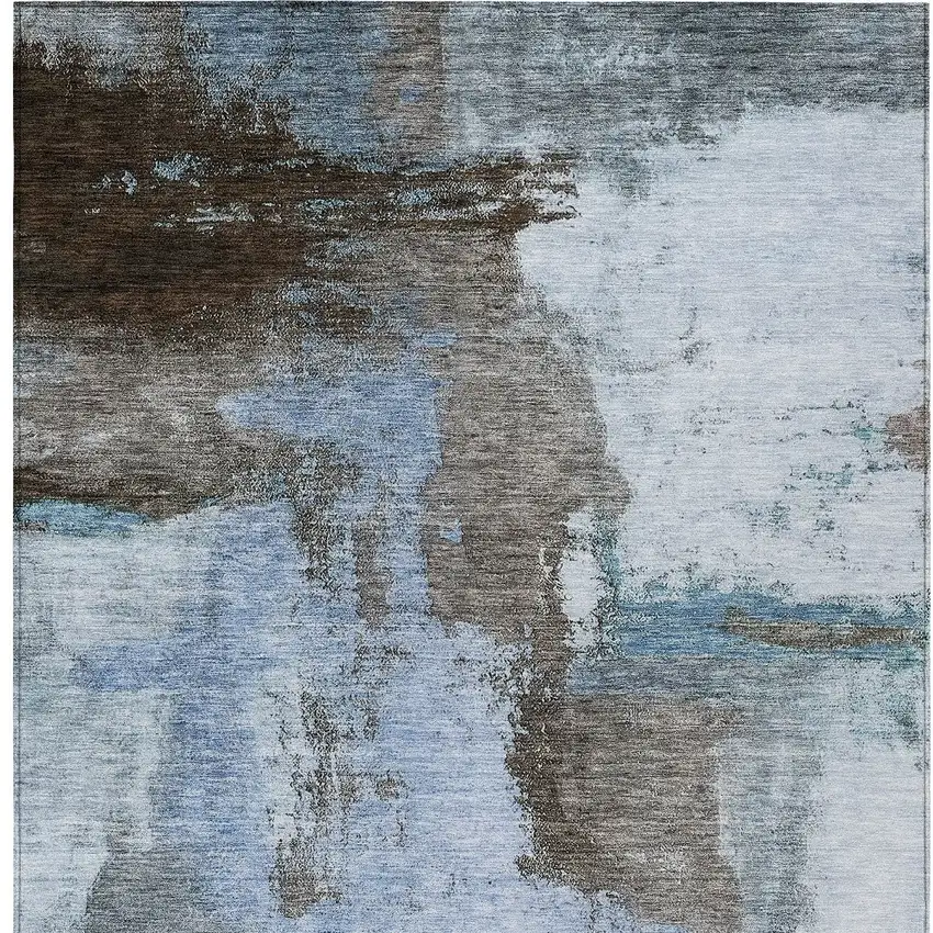 Blue Gray And Dark Brown Abstract Washable Indoor Outdoor Area Rug Photo 5