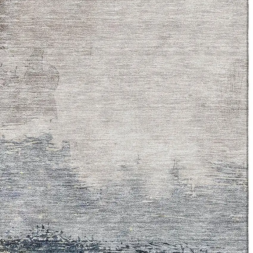 Blue Gray And Gold Abstract Washable Area Rug With UV Protection Photo 3