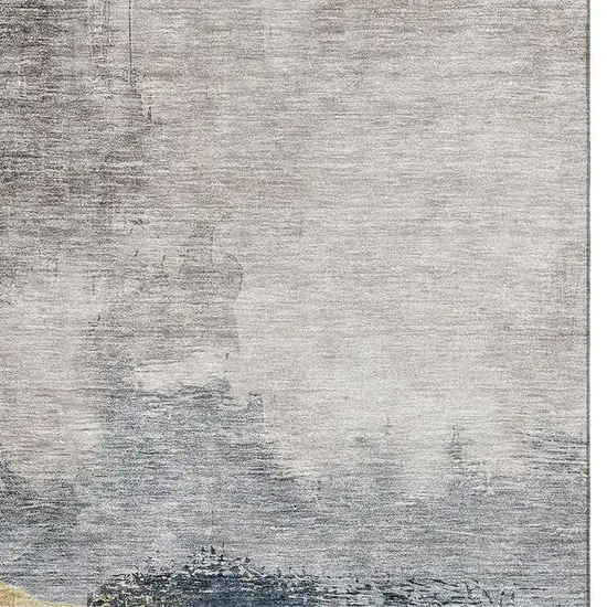 Blue Gray And Gold Abstract Washable Area Rug With UV Protection Photo 2