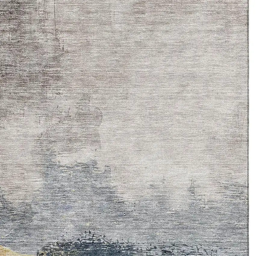Blue Gray And Gold Abstract Washable Area Rug With UV Protection Photo 2