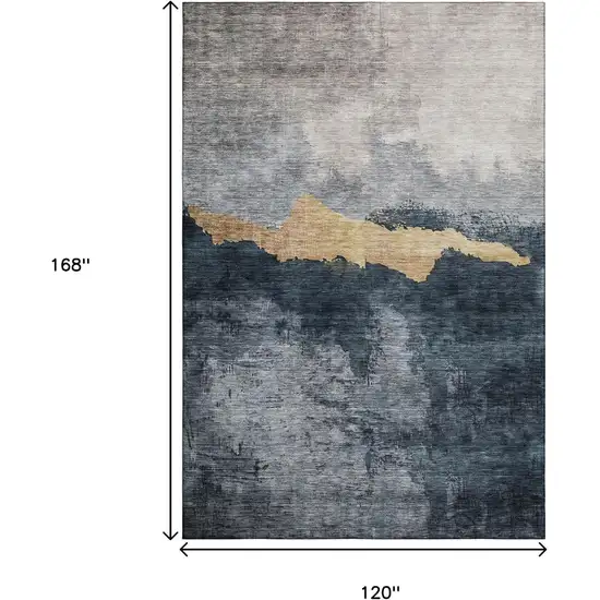 Blue Gray And Gold Abstract Washable Area Rug With UV Protection Photo 9