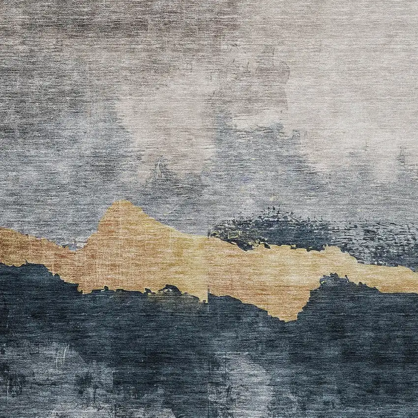 Blue Gray And Gold Abstract Washable Indoor Outdoor Area Rug Photo 5