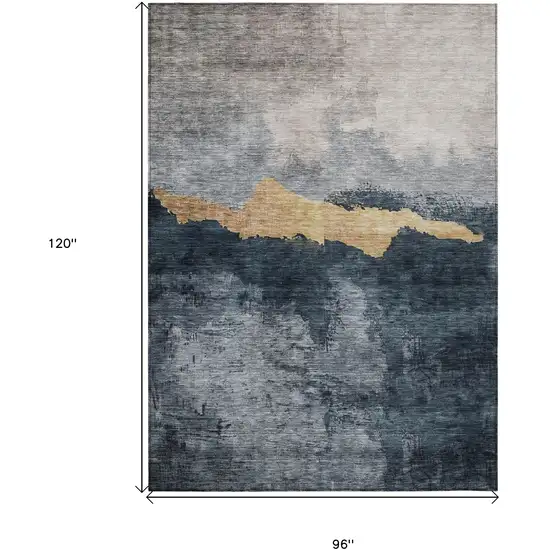 Blue Gray And Gold Abstract Washable Indoor Outdoor Area Rug Photo 6