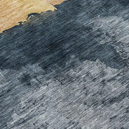 Blue Gray And Gold Abstract Washable Indoor Outdoor Area Rug Photo 7