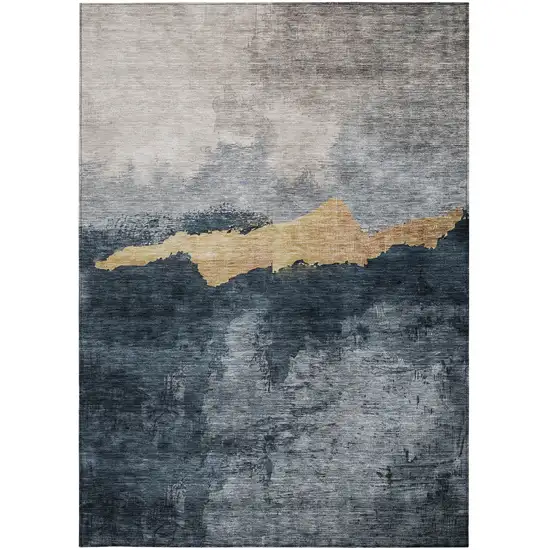 Blue Gray And Gold Abstract Washable Indoor Outdoor Area Rug Photo 6