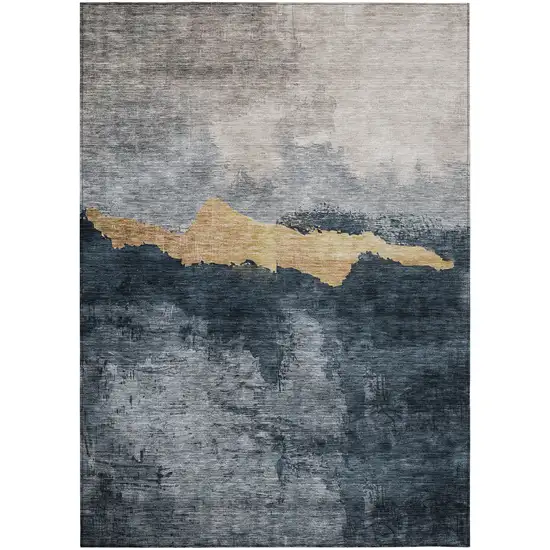 Blue Gray And Gold Abstract Washable Indoor Outdoor Area Rug Photo 2