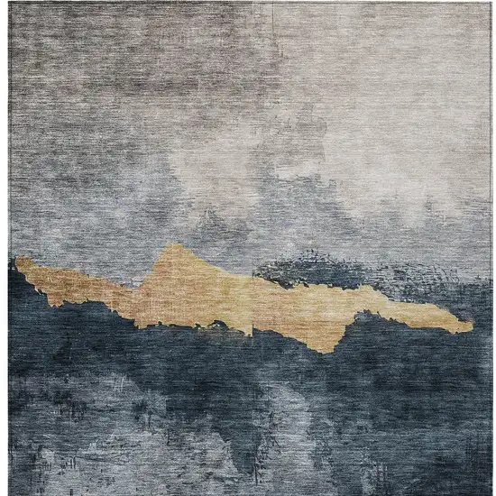 Blue Gray And Gold Abstract Washable Indoor Outdoor Area Rug Photo 5