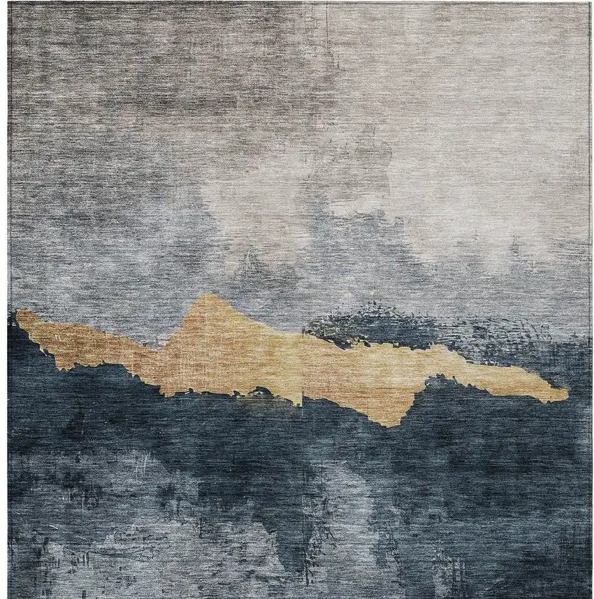 Blue Gray And Gold Abstract Washable Indoor Outdoor Area Rug Photo 6
