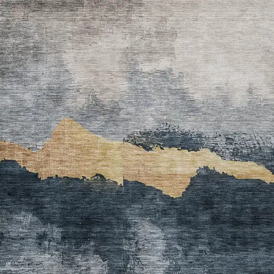Blue Gray And Gold Abstract Washable Indoor Outdoor Area Rug Photo 5
