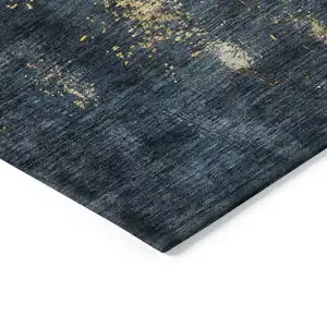 Photo of Blue Gray And Gold Abstract Washable Indoor Outdoor Area Rug