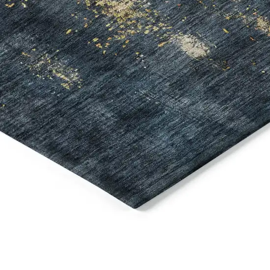 Blue Gray And Gold Abstract Washable Indoor Outdoor Area Rug Photo 3