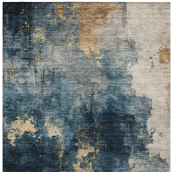 Blue Gray And Gold Abstract Washable Indoor Outdoor Area Rug Photo 5