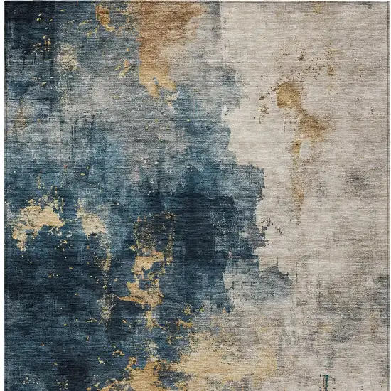 Blue Gray And Gold Abstract Washable Indoor Outdoor Area Rug Photo 6