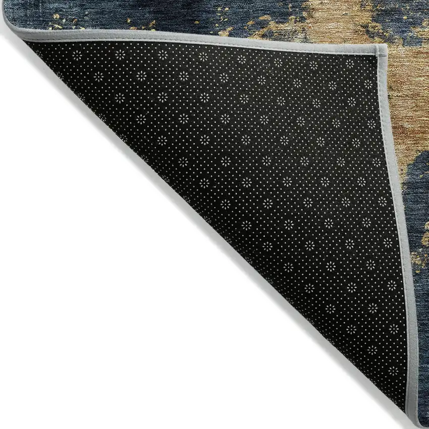 Blue Gray And Gold Abstract Washable Indoor Outdoor Area Rug Photo 4