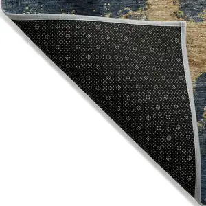 Photo of Blue Gray And Gold Abstract Washable Indoor Outdoor Area Rug