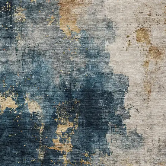 Blue Gray And Gold Abstract Washable Indoor Outdoor Area Rug Photo 5