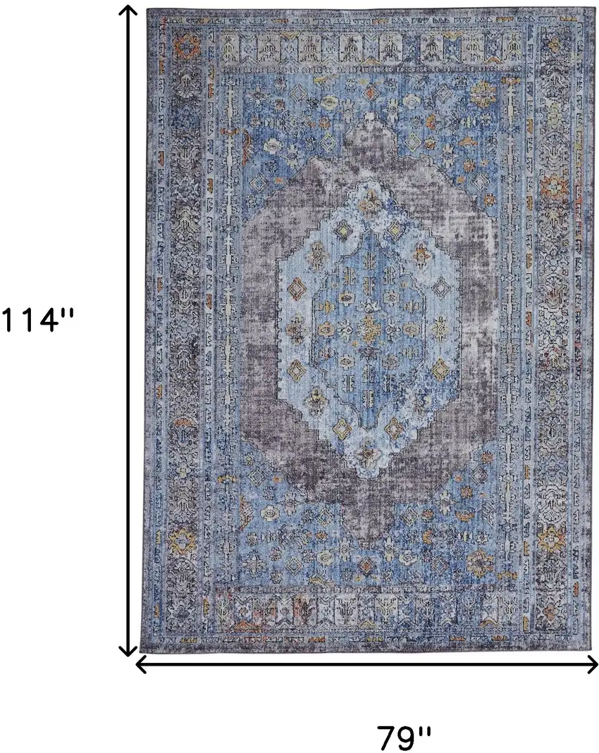 Blue and Gray Floral Area Rug Photo 3