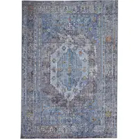 Photo of Blue Gray And Gold Floral Stain Resistant Area Rug