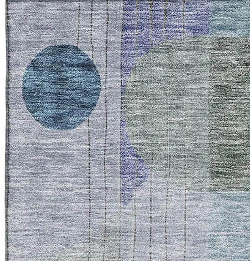 Blue Gray And Green Abstract Geometric Washable Area Rug With UV Protection Photo 3