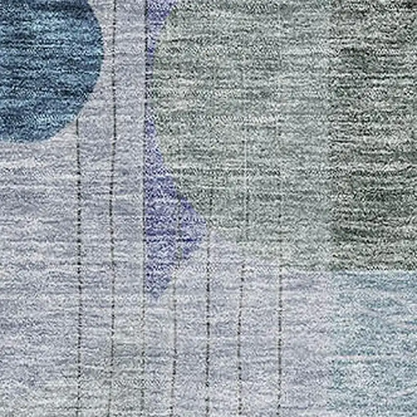 Blue Gray And Green Abstract Geometric Washable Area Rug With UV Protection Photo 2