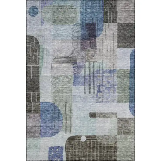 Blue Gray And Green Abstract Geometric Washable Area Rug With UV Protection Photo 1