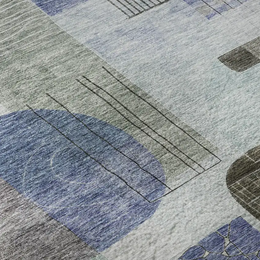Blue Gray And Green Abstract Geometric Washable Area Rug With UV Protection Photo 9
