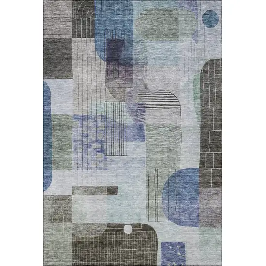 Blue Gray And Green Abstract Geometric Washable Area Rug With UV Protection Photo 3