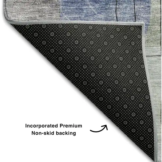 Blue Gray And Green Abstract Geometric Washable Area Rug With UV Protection Photo 6