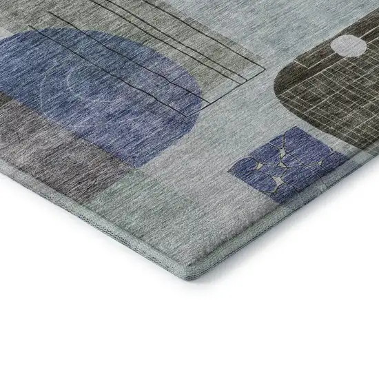 Blue Gray And Green Abstract Geometric Washable Area Rug With UV Protection Photo 7
