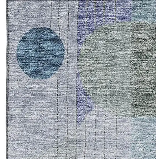 Blue Gray And Green Abstract Geometric Washable Area Rug With UV Protection Photo 2