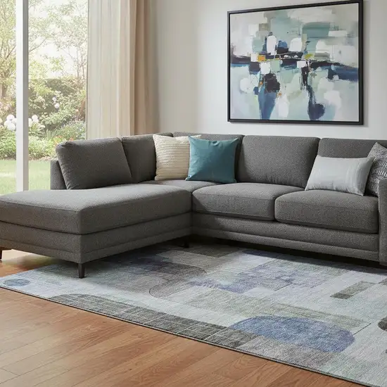 Blue Gray And Green Abstract Geometric Washable Area Rug With UV Protection Photo 2