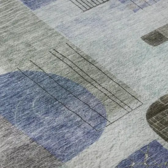 Blue Gray And Green Abstract Geometric Washable Area Rug With UV Protection Photo 9