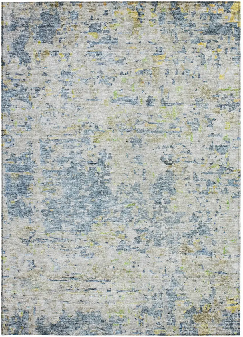 Blue Gray And Green Abstract Washable Indoor Outdoor Area Rug Photo 6