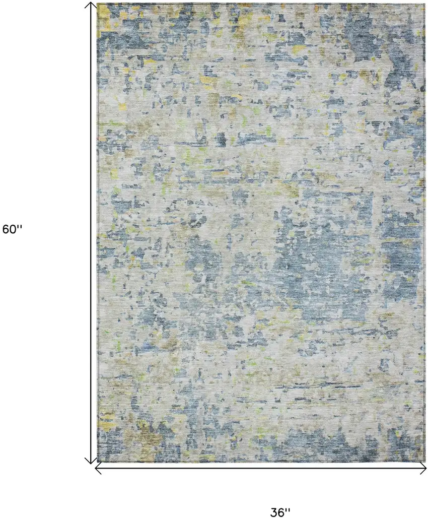 Blue Gray And Green Abstract Washable Indoor Outdoor Area Rug Photo 7
