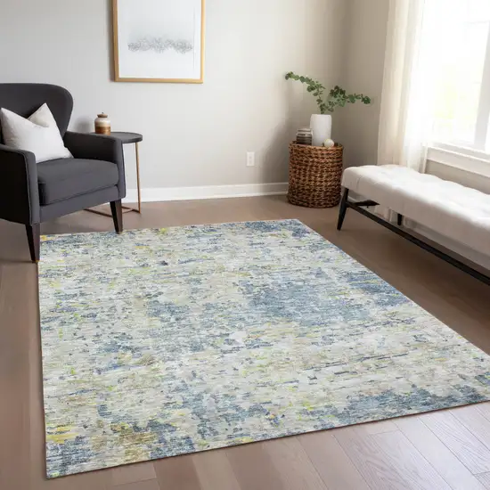 Blue Gray And Green Abstract Washable Indoor Outdoor Area Rug Photo 9