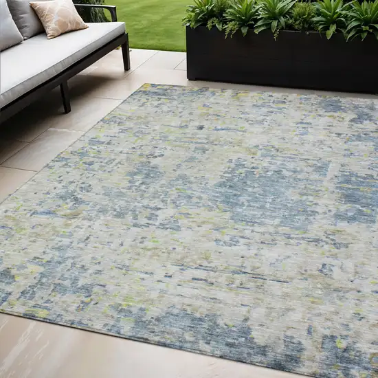 Blue Gray And Green Abstract Washable Indoor Outdoor Area Rug Photo 1