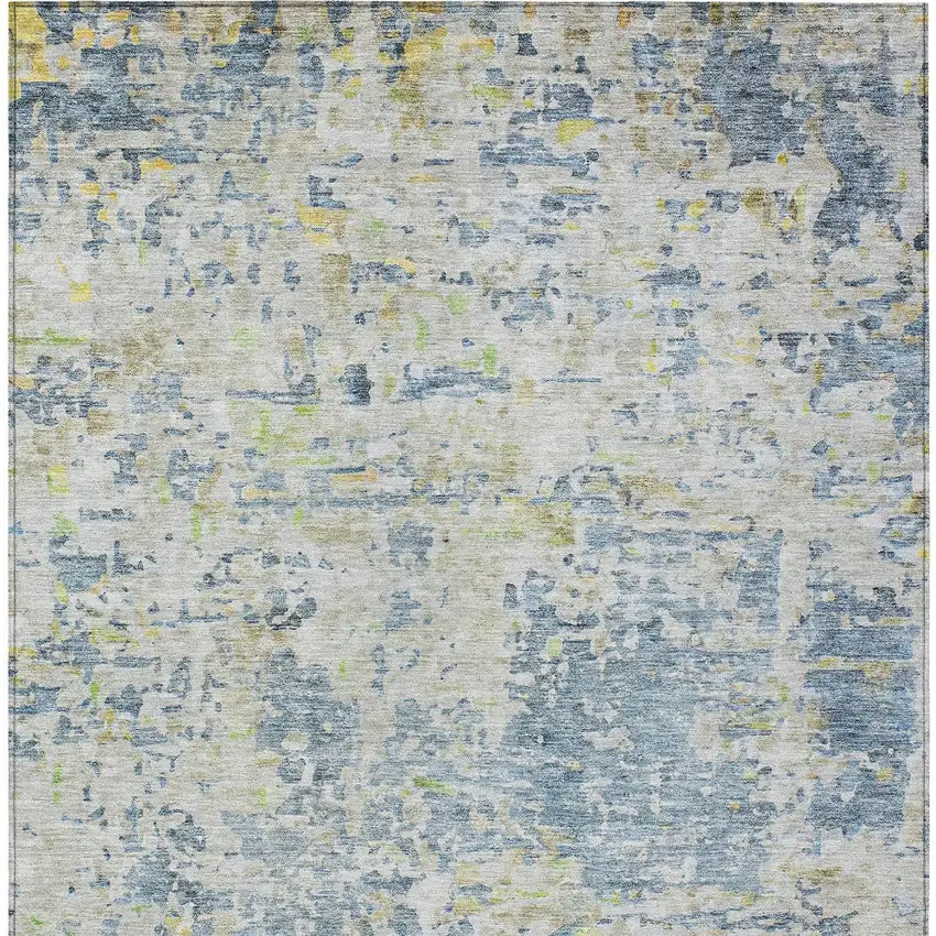 Blue Gray And Green Abstract Washable Indoor Outdoor Area Rug Photo 7