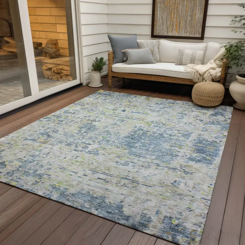 Blue Gray And Green Abstract Washable Indoor Outdoor Area Rug Photo 8