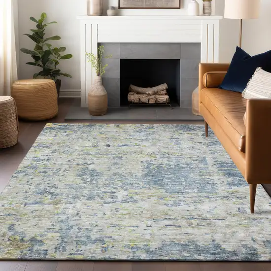 Blue Gray And Green Abstract Washable Indoor Outdoor Area Rug Photo 9