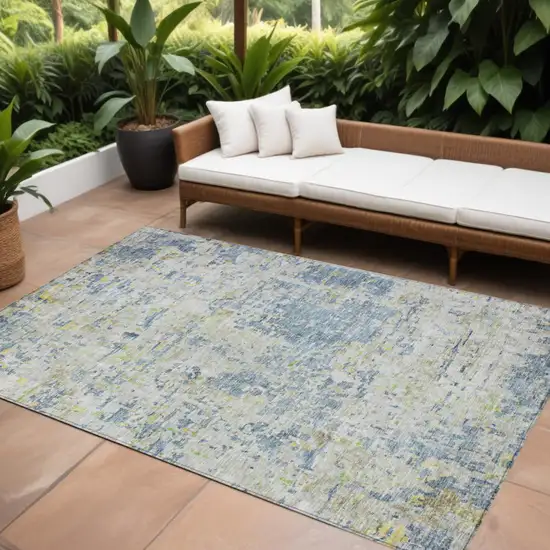 Blue Gray And Green Abstract Washable Indoor Outdoor Area Rug Photo 1