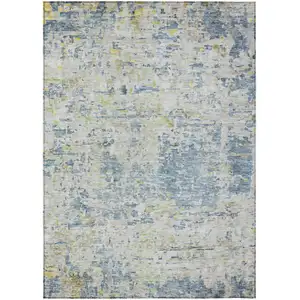 Photo of Blue Gray And Green Abstract Washable Indoor Outdoor Area Rug