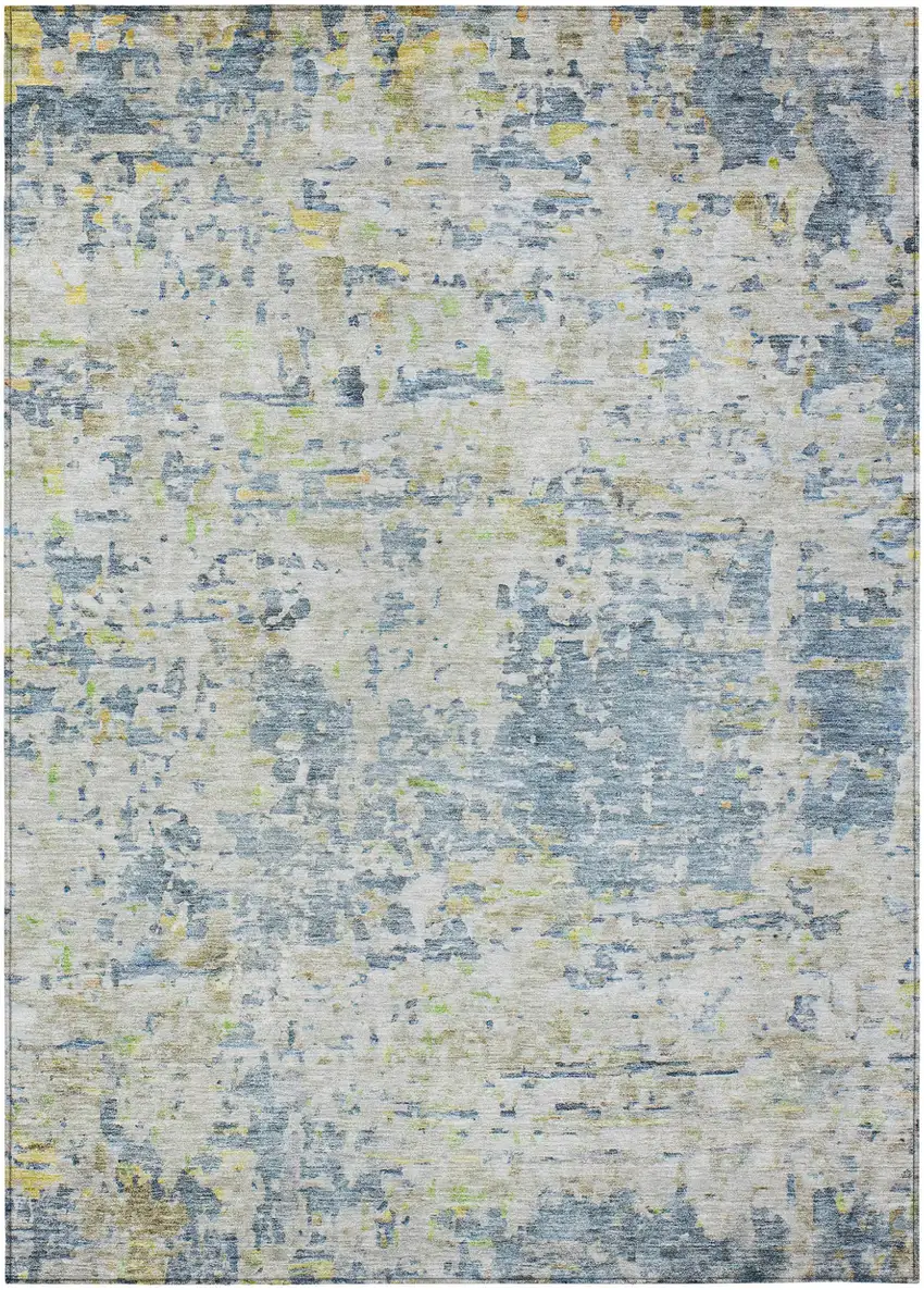 Blue Gray And Green Abstract Washable Indoor Outdoor Area Rug Photo 2
