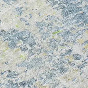 Photo of Blue Gray And Green Abstract Washable Indoor Outdoor Area Rug