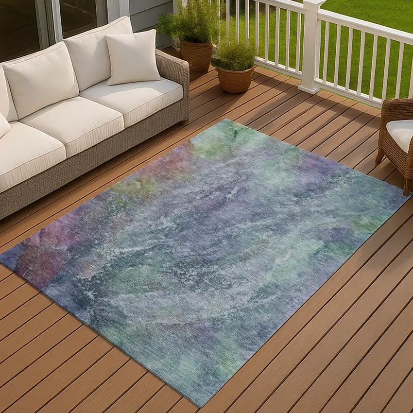 Blue Gray And Green Abstract Washable Indoor Outdoor Area Rug Photo 7