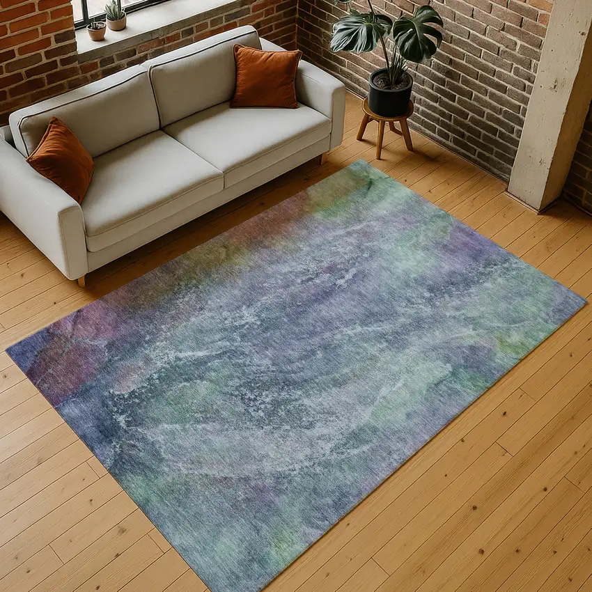 Blue Gray And Green Abstract Washable Indoor Outdoor Area Rug Photo 9