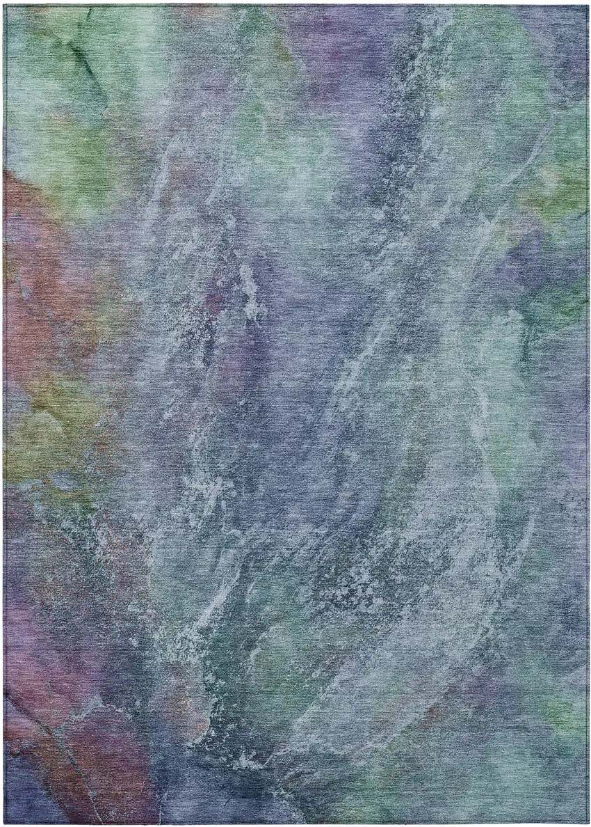 Blue Gray And Green Abstract Washable Indoor Outdoor Area Rug Photo 2