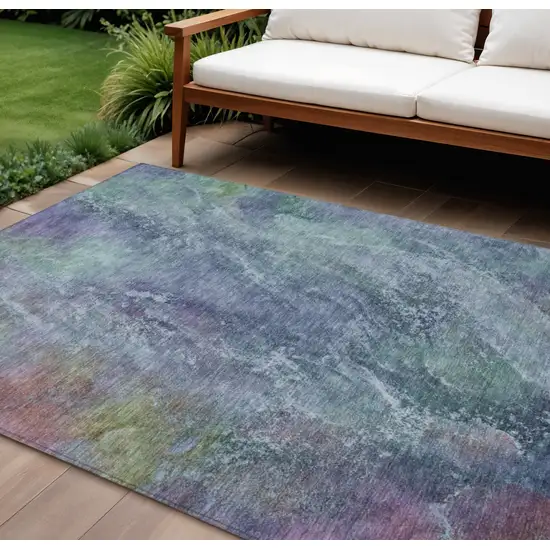 Blue Gray And Green Abstract Washable Indoor Outdoor Area Rug Photo 1
