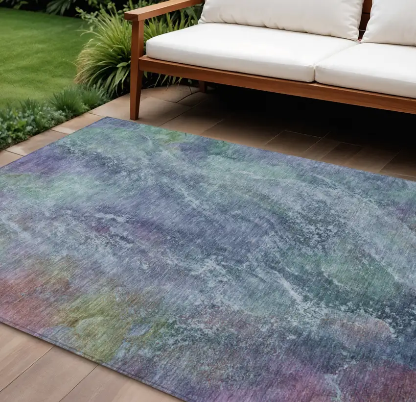 Blue Gray And Green Abstract Washable Indoor Outdoor Area Rug Photo 1