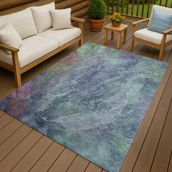 Blue Gray And Green Abstract Washable Indoor Outdoor Area Rug Photo 9