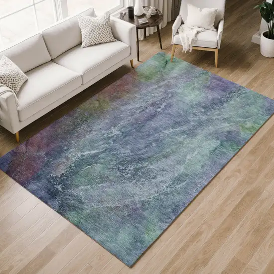 Blue Gray And Green Abstract Washable Indoor Outdoor Area Rug Photo 8